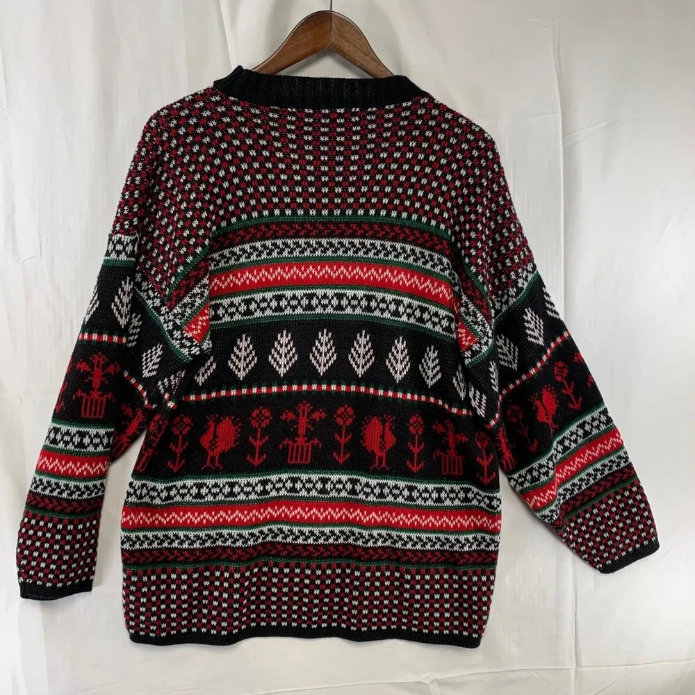 VTG Huntington Ridge Sweater Mens L Black Red Nordic Folk Art Novelty Knit USA - Picture 10 of 12